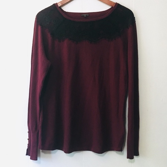 Hannah Sweaters - • lacy black & maroon sweater with cute buttons •